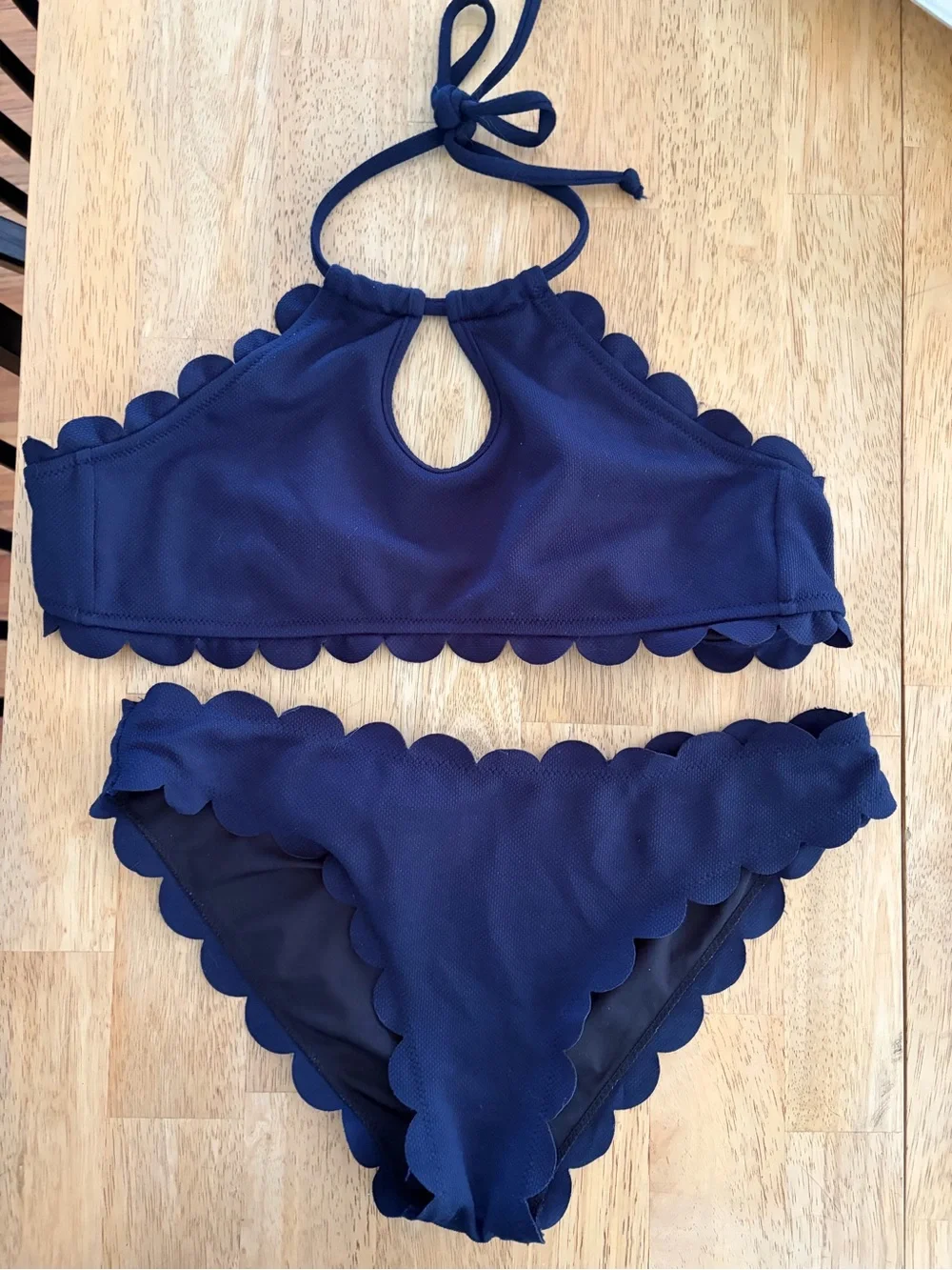 Scalloped Navy Bikini Swim Set - Navy
